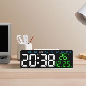 Resim USB ile çalışan LED Dijital Alarm Saati, Çift Çan, Şık Dikdörtgen Tasarım, Çoklu Ekran Modları (Dijital/Analog), Sıcaklık ve Tarih Fonksiyonu - Yatak Odası veya Ev Dekoru için İdeal, Yatak Odası Saati 