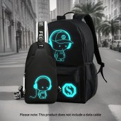 Resim Glow-in-the-Dark Youth 2 adet Crossbody Oxford Büyük Kapasiteli Moda Rahat Okul Çantası ile Yüksek Okul, Üniversite, İşe Giderken, Kampüs, Karikatür, Okula Dönüş Çantaları ile Rastgele Dokuma Baskılı 