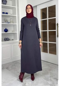 Resim Rabia Şamlı Öykü Çelik Örme Triko Elbise Antrasit Normal 