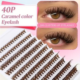 Resim 200 Adet Kalın 40D Koyu Kahverengi Tekli D Kıvrımlı Takma Kirpik, Uzatılmış Doğal Hacimli Kendinden Yapışkanlı Karışık Uzunluklar 8mm-16mm, Yeni Başlayanlar İçin Çeşitli Uzunluklar, Hafif ve Rahat 