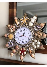 Resim Deniz Yıldızı Ahşap Duvar Saati El Yapımı Saat Quartz MarkaSessiz 