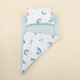 Resim Alt Açma Matı ve Yastık - Çift Taraflı - Turkuaz Waffle - Mavi Gökkuşağı 