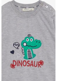 Resim Breeze Erkek Bebek Uzun Kollu Tişört Dinozor Nakışlı 9 Ay-3 Yaş, Gri Melanj 