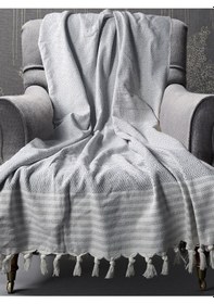 Resim Buldan Işi Kolları Örten Tekli Ve Üçlü Pamuk Dokuma Çekyat Koltuk Örtüsü Takımı 3-3-1-1 - Açık Gri 