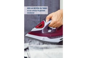 Resim TKÇ Yeni Nesil Kırmızı Buharlı Ütü 2200 Watt Seramik Tabanlı Yüksek Buhar Gücü 