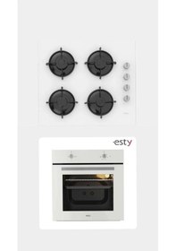 Resim Esty ACO5335W01 - AEF6601W04 Beyaz Cam Ankastre Set 