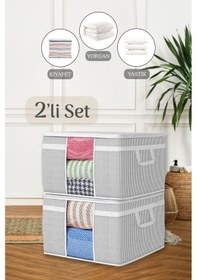 Resim 2'li Maxi Pencereli Baza Altı Hurç - Çekyat Baza Tipi Yastık Kıyafet Saklama Hurcu 45 X 40 X 30 Cm Gri 