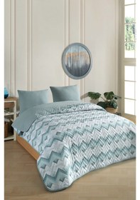 Resim Tek Kişilik Desenli Kapitone Çift Taraflı Renkli Pike Yatak Örtüsü Takımı 160x230 Cm Çarşafsız Yeşil 