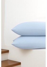 Resim Vevra Mavi Düz Renkli 2 Li Yastık Kılıfı Pamuklu Kumaş Fermuarlı Mavi 