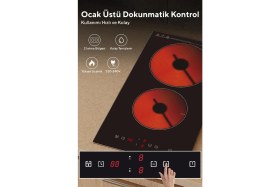 Resim Kumtel Elektrikli Vitroseramik Siyah Cam Ikili Ankastre Ocak Hv3-02 