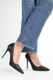 Resim Shoeberry Kadın Deyna Siyah Cilt Klasik Topuklu Stiletto 