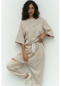 Resim Mai Studios Co. Lion Kemik Oversize T-shirt Yırtıklı Eşofman Takım Kemik 