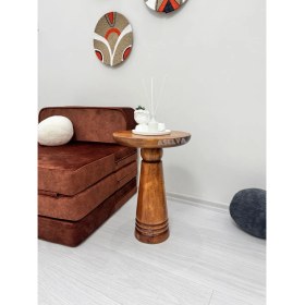 Resim Ahşap Tekli Mantar Yan Sehpa Modern 50 cm Açık Ceviz Fiskos Çiçeklik 