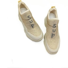 Resim Bej Renk Taş Detaylı Gizli Dolgu Topuk Lüx Tasarım Kadın Sneaker Bej 