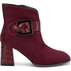 Resim Süet Metal Kemerli Bordo Kadın Topuklu Bot-4210 Bordo 