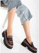 Resim 746-759 Leopar Günlük Yüksek Tabanlı Loafer Ayakkabı Bej - Siyah 