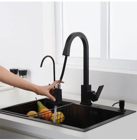 Resim Boheme Siyah Spiralli Mutfak Bataryası Spiralli Evye Musluk Uzayan Batarya Tazzik Ve Basınç Ayarlı Musluk Siyah 