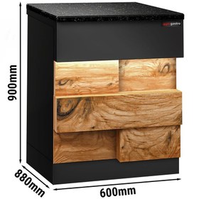 Resim Kasa Bankosu TORONTO - 600mm - Ahşap Ön Panel- Siyah Granit Çalışma Tezgahı 