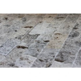 Resim Markataş 5X10Cm Gümüş Doğal Taş Traverten Patlatma Mozaik Duvar Kaplama 