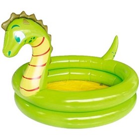 Resim Yeşil Hayvan Figürlü Şişme Çocuk Havuzu, Bebek Yüzme Havusu, Yuvarlak Oyun Havuzu Yumuşak Tabanlı Yeşil 