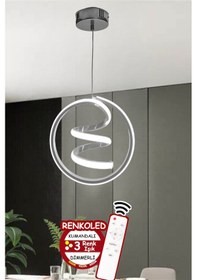 Resim Renkoled Aydınlatma Kumandalı 3 Renk Modern Sarkıt Led Avize Krom 3 Renk Kumandalı 