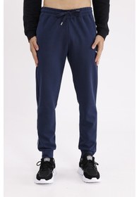 Resim Modal Karışımlı Rahat Kalıp Kordonlu Elastik Bel Yan Cepli Reflektif Şerit Detaylı Ribana Paça Eşofman Altı Navyblue-ecru 