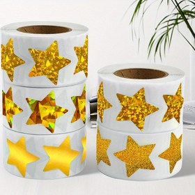 Resim 1 İnç 500 Rulo, Turuncu Sarı Holografik Lazer Yansıtıcı Etiket Yıldızlar Hediye Düğün Dekorasyonu Yapışmaz Etiket 