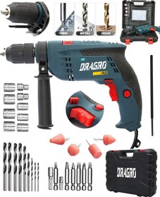 Resim Dragro DRG-mtkp13 Technology Mavi Darbeli 13 MM Vidalama Delme Devir Ayarlı Kablolu Matkap 30 Parça Set Drg 13 MM 