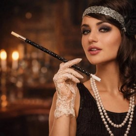Resim OtoTech Mey Ithalat® 30 cm Siyah Payetli Sigara Tutacağı - 1920’LER Gatsby Parti Aksesuarı 