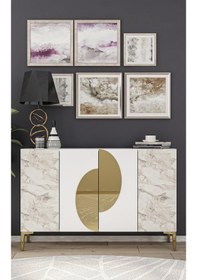 Resim Ka120 Afra Konsol, Çok Amaçlı Dolap, Kahve Köşesi, Tv Sehpası Beyaz-efesmermer-gold Beyaz - Efes Mermer - Gold 