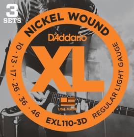 Resim D'Addario EXL110-3D XL Nickel Elektro Gitar Teli - Regular Light (10-46) (3'lü Paket) 