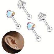Resim Kalp Şekli Mini Delikli Küpe 316L Paslanmaz Çelik ile AB Beyaz Zirkonya & Renkli CZ Kadınlar için, Sentetik Aralık Doğum Taşı, Seksüel & Şirin Stil, Günlük & Parti Giyim, Kaplamasız Kıkırdak Heliks Piercing Vücut Mücevheratı (Çift) 