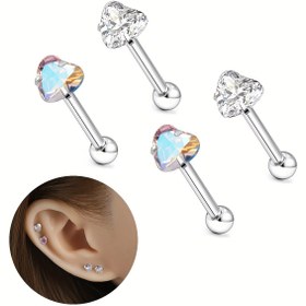 Resim Kalp Şekli Mini Delikli Küpe 316L Paslanmaz Çelik ile AB Beyaz Zirkonya & Renkli CZ Kadınlar için, Sentetik Aralık Doğum Taşı, Seksüel & Şirin Stil, Günlük & Parti Giyim, Kaplamasız Kıkırdak Heliks Piercing Vücut Mücevheratı (Çift) 
