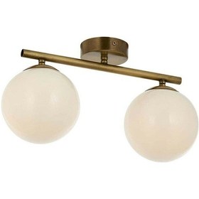 Resim Gold Ikili Modern Beyaz Glop Camlı Plafonyer Avize 