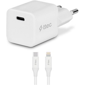 Resim Ttec SmartCharger 20W PD Seyahat Hızlı Şarj Aleti + USB-C - Lightning (ıphone)1 50cm Kablo Beyaz 