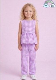 Resim My Kids Wear Kız Çocuk Pötikareli Peplum Bluz ve Pantolon Takımı 12694 