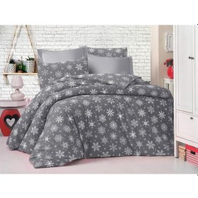 Resim Çift Kişilik Gri Kar Desen Yorgan Kılıfı 2 Adet Yastık Kılıfı Gri 