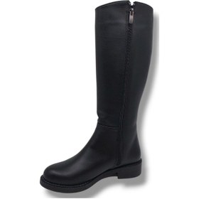 Resim İzlife 232 Kadın Siyah Uzun Fermuarlı Alçak Topuklu Çizme Siyah 