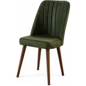 Resim Polo Sandalye - Milas Yeşil - Ahşap Ceviz Ayaklı 