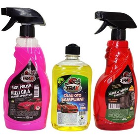 Resim TRAX 3'lü Yıkama Seti - Hızlı Cila - Cilalı Şampuan - Lastik Parlatıcı - T-rax 