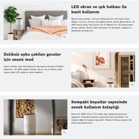 Resim Bosch 62,5 M² 3 Katmanlı Hepa Filtreli 300 M³/h Cadr Akıllı Hava Temizleyici Sessiz Beyaz Wi-Fi Filtre Pm2.5 PM10 Alerji 