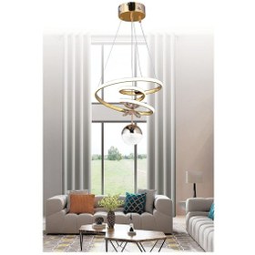 Resim Ey-El Tasarım Kaos Mini Tekli Gold 3 Renk Ledli Sarkıt Avize Gold 