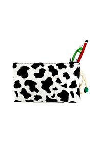 Resim İnek Dama Baskılı Bez Kalemlik Fermuarlı Cüzdan Makyaj Çantası 
