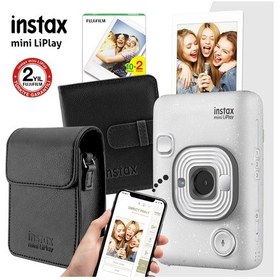 Resim Fujifilm Instax Mini Liplay Hybrid Stone White Fotoğraf Makinesi Seti 