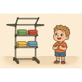 Resim 3 Katlı Çocuk Çamaşır Kurutma Askısı Siyah 