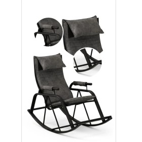 Resim Zerka Concept Modern Tasarımlı Antrasit Kadife Sallanan Sandalye TV Koltuğu Ayak Uzatma Fonksiyonu 