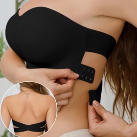 Resim Kablosuz Bandeau Bralet, Yan Kapatmalı, Seksi Askısız Naylon Örgü Kumaş - Çıkarılabilir Dolgu, Çapraz Askı Detayı, Yetişkinler İçin Düz Renkli Streç Bandeau - Naylon %75, Elastan %25 
