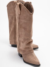 Resim luvishoes TYLER Toprak Süet Hakiki Deri Dikişli Kadın Western Çizme 