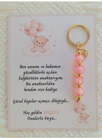 Resim İsme Özel Tasarım Pembe Anahtarlık Hastane Yeni Doğan 40 Mevlidi Dağıtmalık Hediyelik 48 Adet 