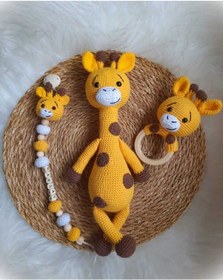 Resim Amigurumi Zürafa Uyku Arkadaşı Emzik Zinciri Çıngırak Set 